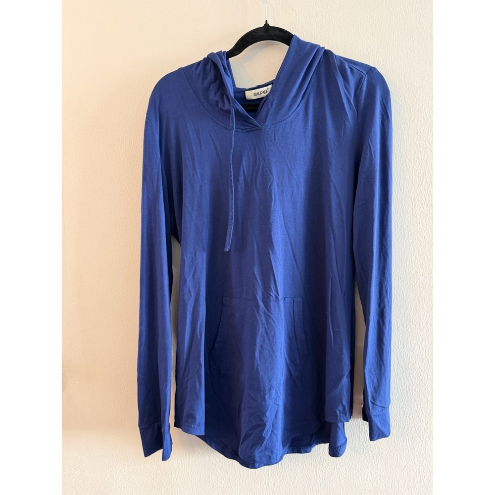 Euc Bepei Thinner Hooded Shirts Women Blue Pocket Size XXL